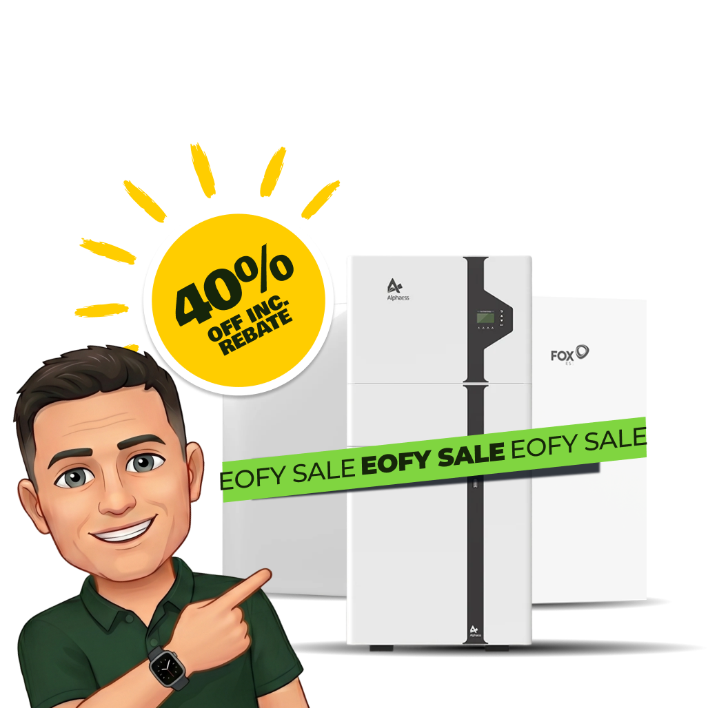 Solar batteries with a 40% off inc. rebate badge and our local Melbourne installer